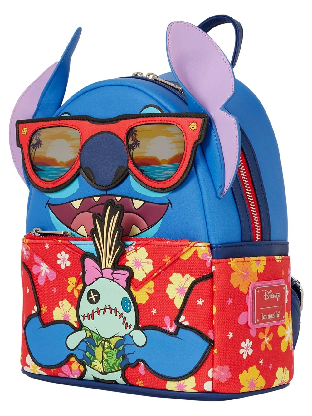 Disney Stitch Loungefly Backpack with Red Floral Pocket